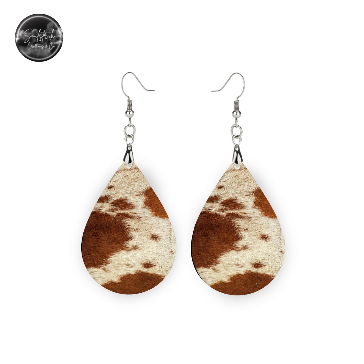 Tear Drop Brown Cow Earrings