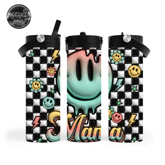 20oz Checkered MAMA w/ Smiley Sport Water Bottle