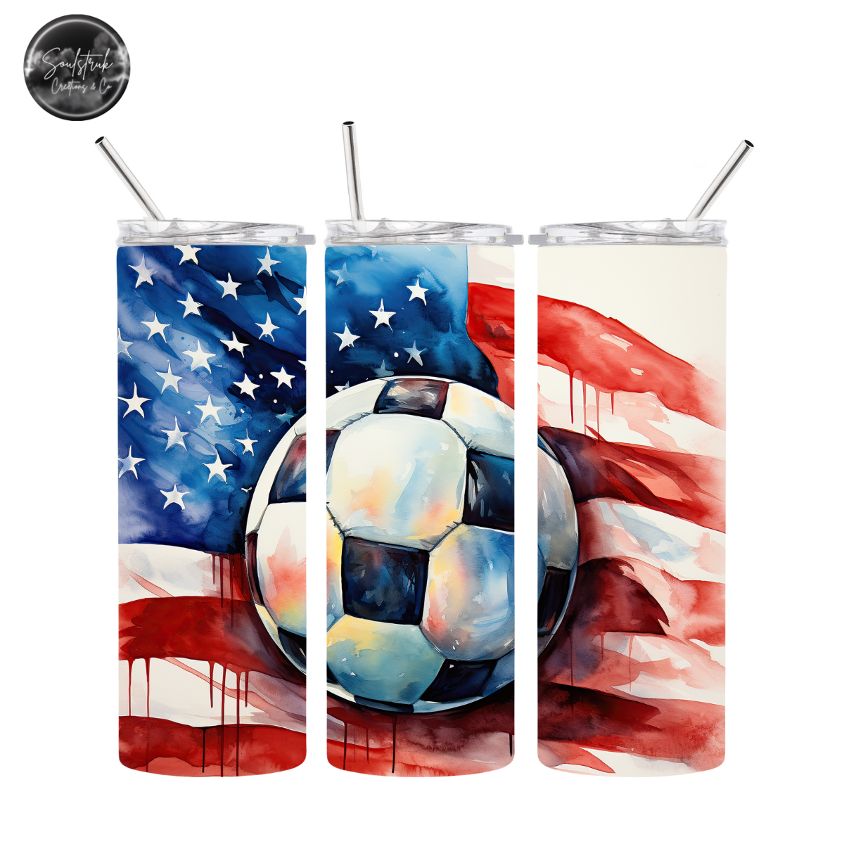 20oz Soccer Ball w/ American Flag Tumbler