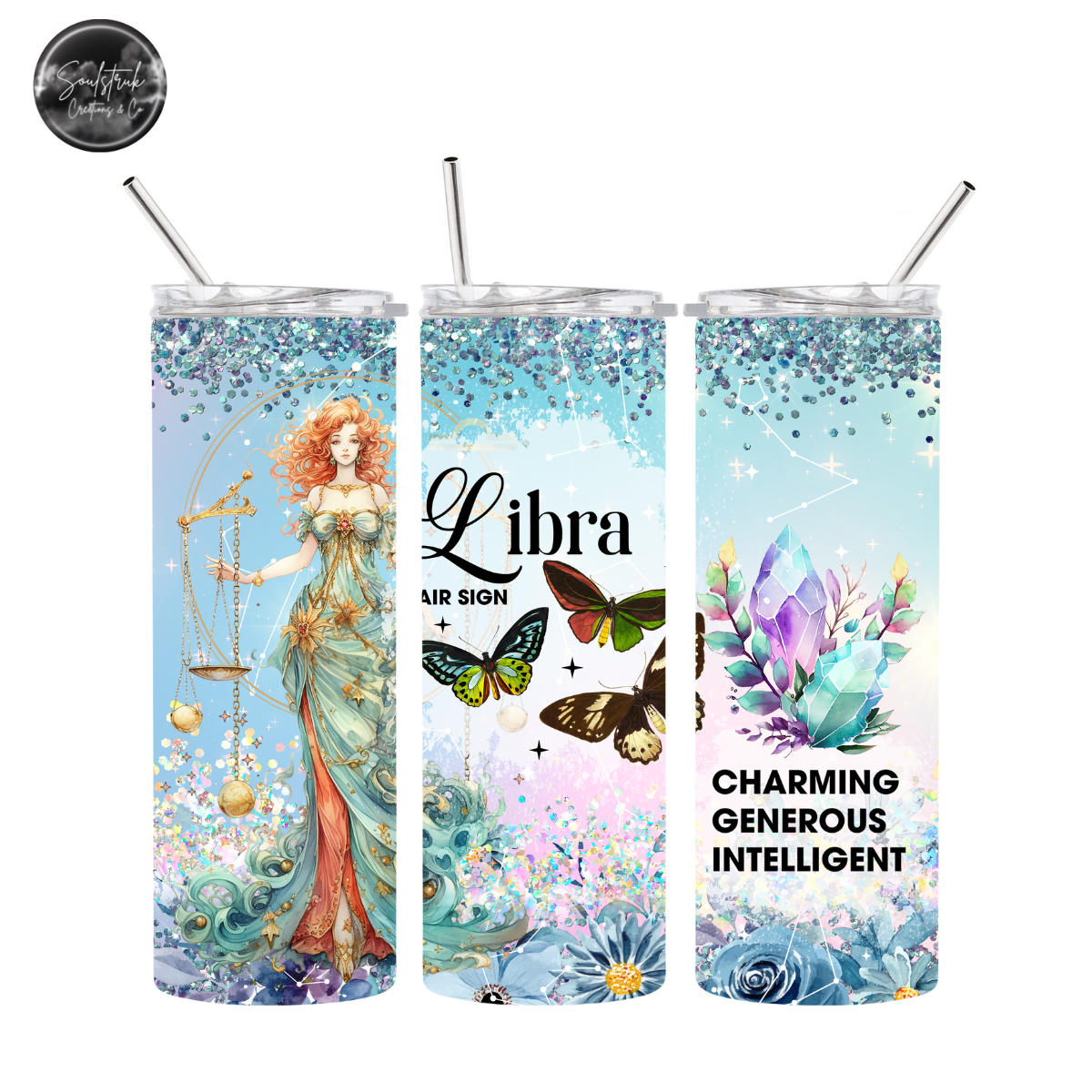 20oz Blue Glitter Libra Tumbler