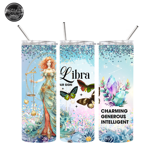 20oz Blue Glitter Libra Tumbler