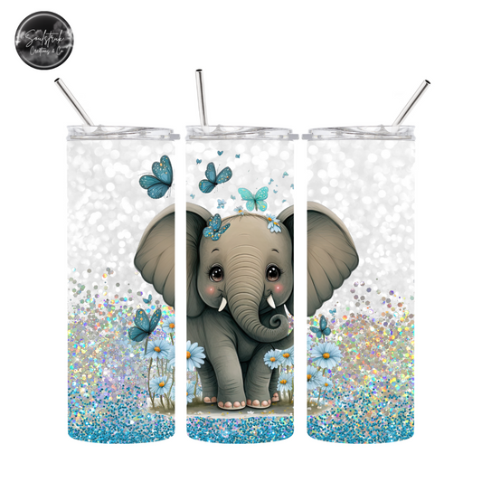 20oz Blue Baby Elephant Glitter Tumbler