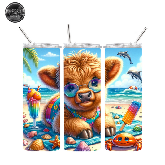 20oz Beach Bum Highland Cow Tumbler